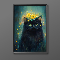特別価格☆【原画】『夏の終わりの使者』（黒猫　金魚　絵画　手描き　和風　） 原画「黒猫と金魚鉢と文鳥」猫/小鳥/金魚/イラスト/アート/絵画