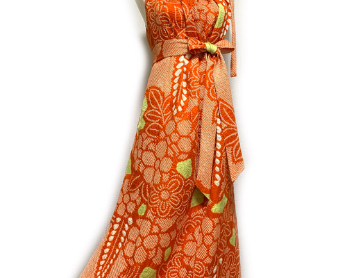 着物リメイク　ワンピース　ドレス　振袖　絞り　刺繍　正絹　Xmas　ハンドメイド 極上【正絹】着物リメイク 豪華総絞りの振袖ドレス／キャミワンピース