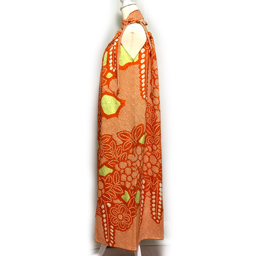 極上【正絹】着物リメイク 豪華総絞りの振袖ドレス／キャミワンピース