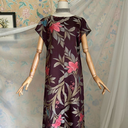 着物リメイク 黒留袖 ロングドレス 四季の花々 友禅染め