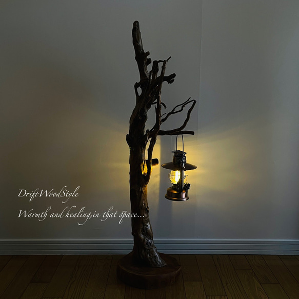 芸術的に木の根がうねる流木スタンド ランタンやエアプラントを飾れる置物 照明 N105 2枚目の画像