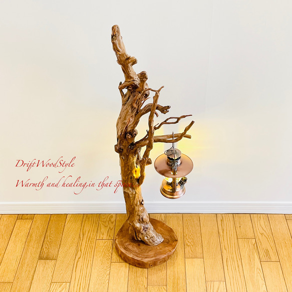 芸術的に木の根がうねる流木スタンド ランタンやエアプラントを飾れる置物 照明 N105 4枚目の画像
