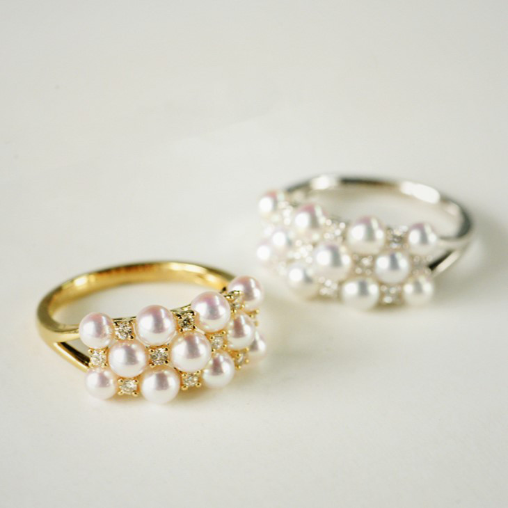 ルミナ 18K ゴールド ワイドダイヤモンドリング 3-4mm 日本製アコヤ真珠 天然真珠 ロンルオコレクション 多用途でエレガ