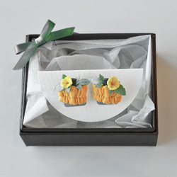 つまみ細工「カボチャ（ペポカボチャ）のピアス・イヤリング」～にしみのおやさいクレヨン～ 8枚目の画像