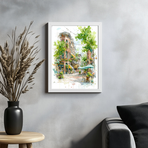 オマハの街角スケッチ｜ペンと水彩で描くアメリカの風景画 インテリア