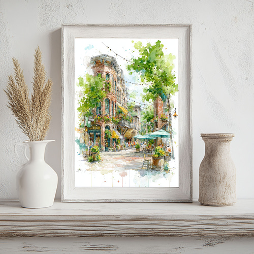 オマハの街角スケッチ｜ペンと水彩で描くアメリカの風景画 インテリア