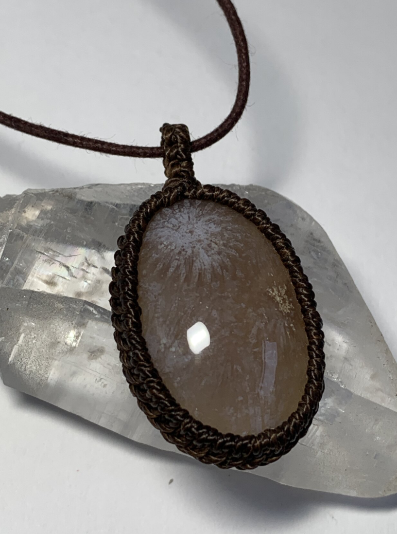 花火のようなフォッシルコーラルの編み編みペンダント♪ 6,688円