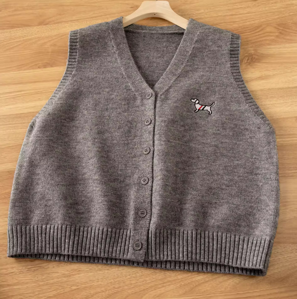 樹 *シンプルなシングルブレストニットベスト  100%綿   Vネックノースリーブニットカーディガン  トップス 5枚目の画像