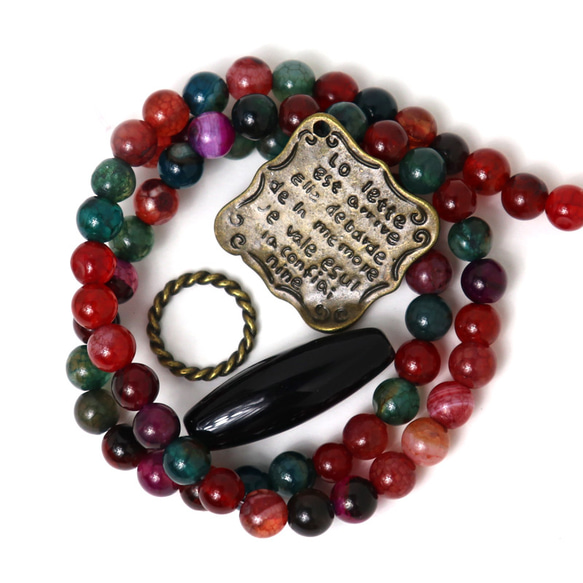 アゲート オニキス チャーム2種 アンティーク調 天然素材＋ 詰め合わせ　天然石 アクセサリー材料 ジェムストーン 1枚目の画像