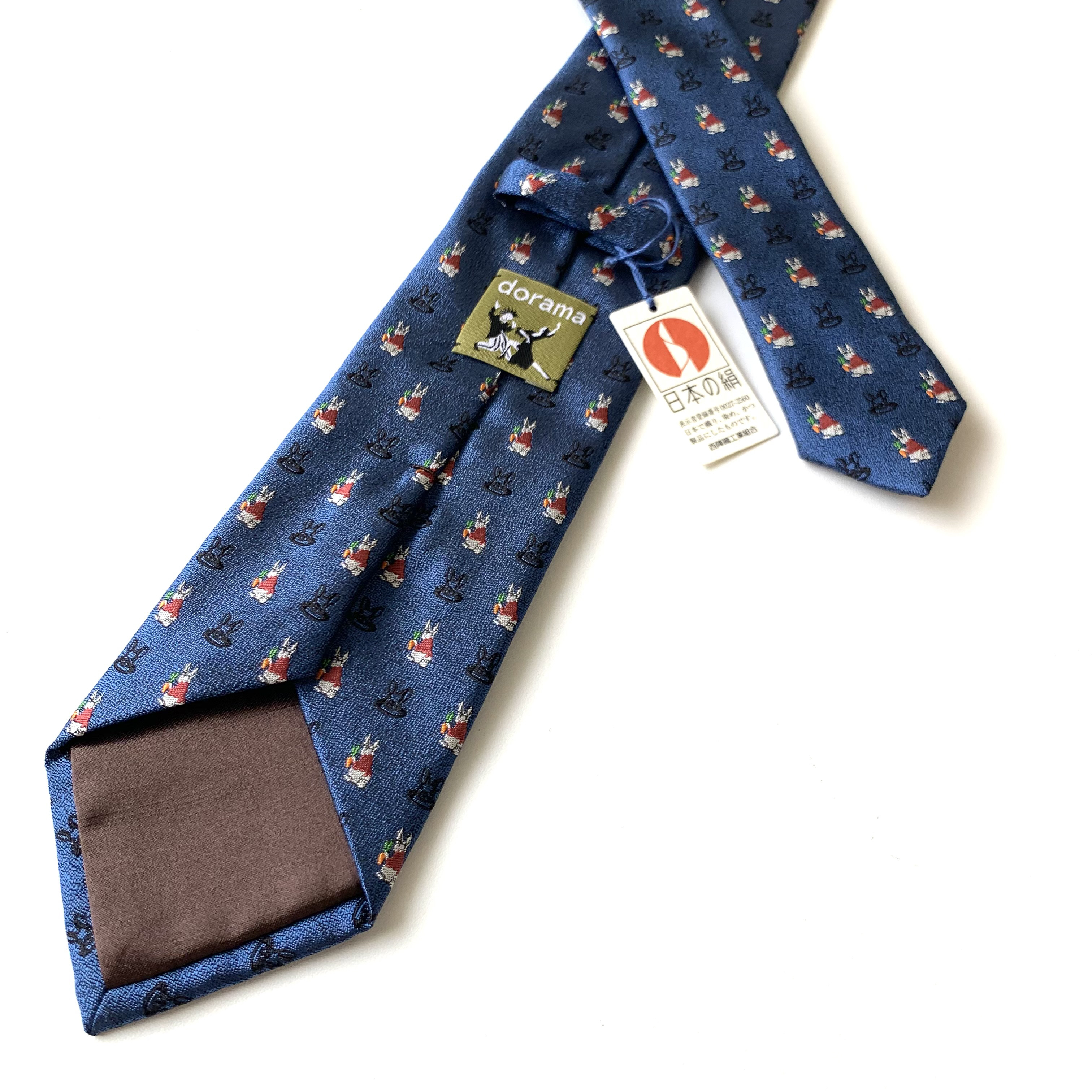 うさぎ　と人参　ブルー　シルクネクタイ　送料無料