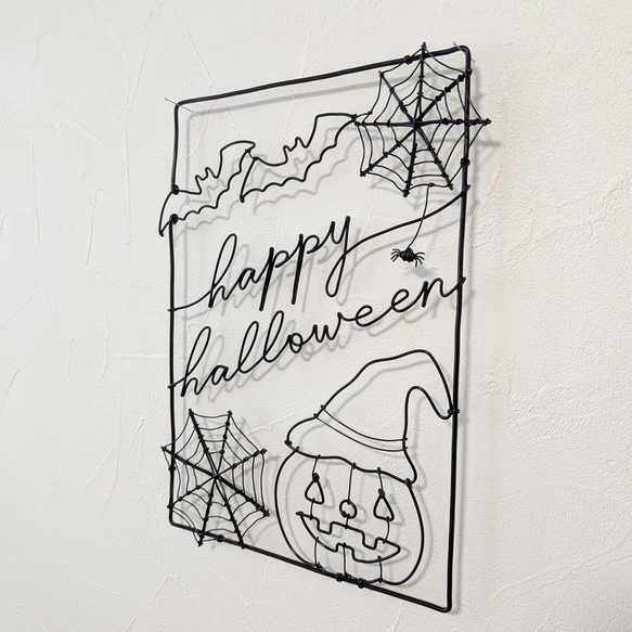 「魔女かぼちゃ」ワイヤーポスター　/ ワイヤーアート ワイヤークラフト ハロウィン 壁飾り 6枚目の画像