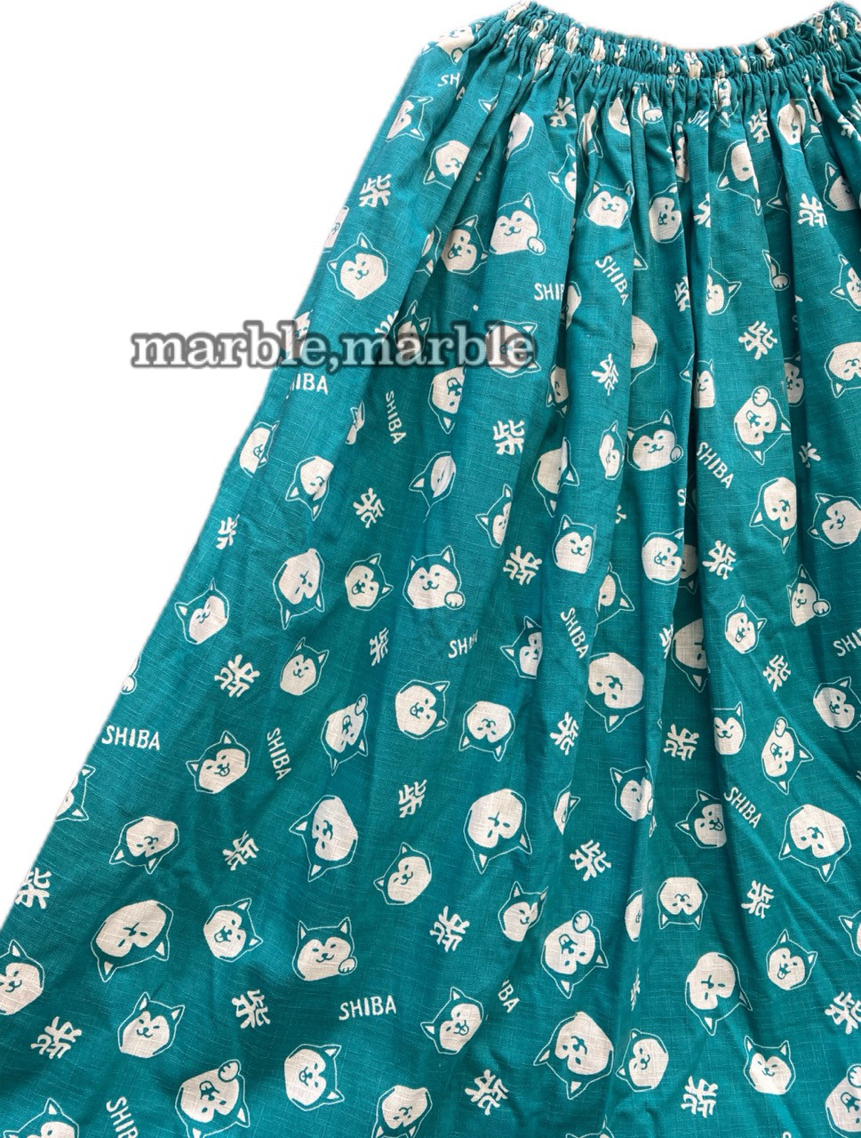 柴犬スカート　いぬ　イッヌ　犬　イヌ　柴　柴犬　ギャザースカート　大人スカート　ふんわりスカート