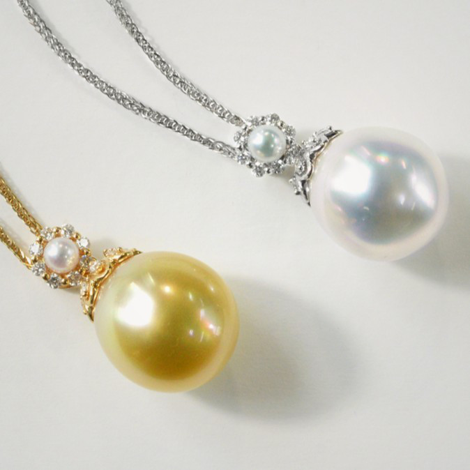 【ルミナ】12-13mm 南洋オーストラリア産ホワイト＆サンセットゴールド天然海水真珠ネックレス、18Kゴールド/プラチナ、チュ