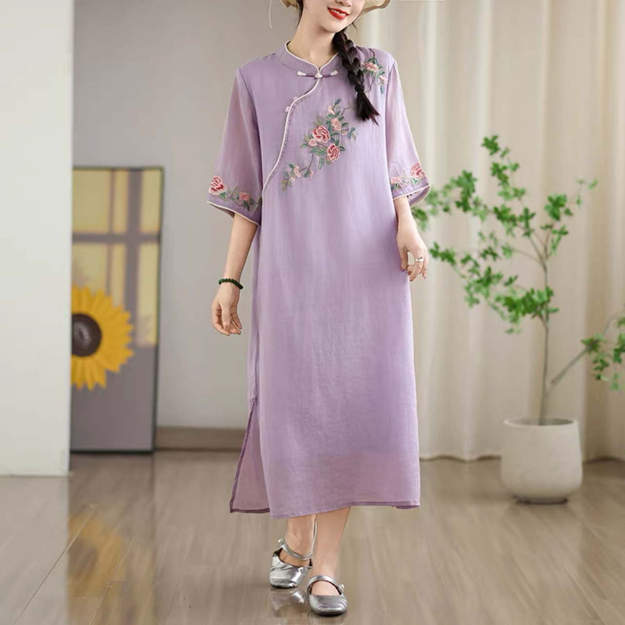 大人カジュアルワンピース、春夏秋のワンピース 、ロング丈スカート ﻿