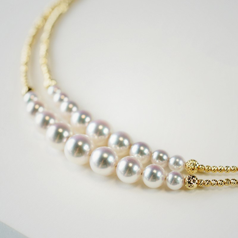 ルミナ 18Kゴールド 調節可能ビーズネックレス 4.5-8.5mm 日本製アコヤ真珠 クレセントシリーズ エレガントで絶妙な万