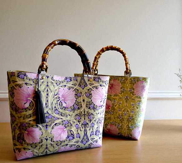 ◆新色◆ピンパネル柄バンブーバッグ＆ポーチのセット◆秋限定 14枚目の画像