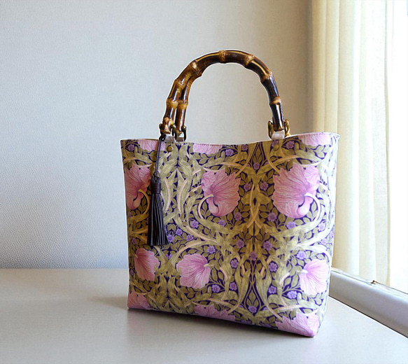 ◆新色◆ピンパネル柄バンブーバッグ＆ポーチのセット◆秋限定 3枚目の画像