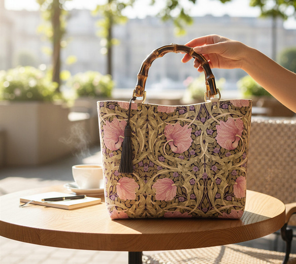 ◆新色◆ピンパネル柄バンブーバッグ＆ポーチのセット◆秋限定 16枚目の画像