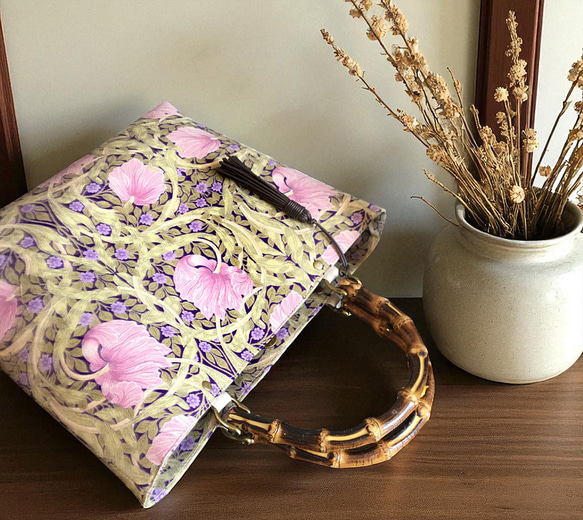 ◆新色◆ピンパネル柄バンブーバッグ＆ポーチのセット◆秋限定 2枚目の画像