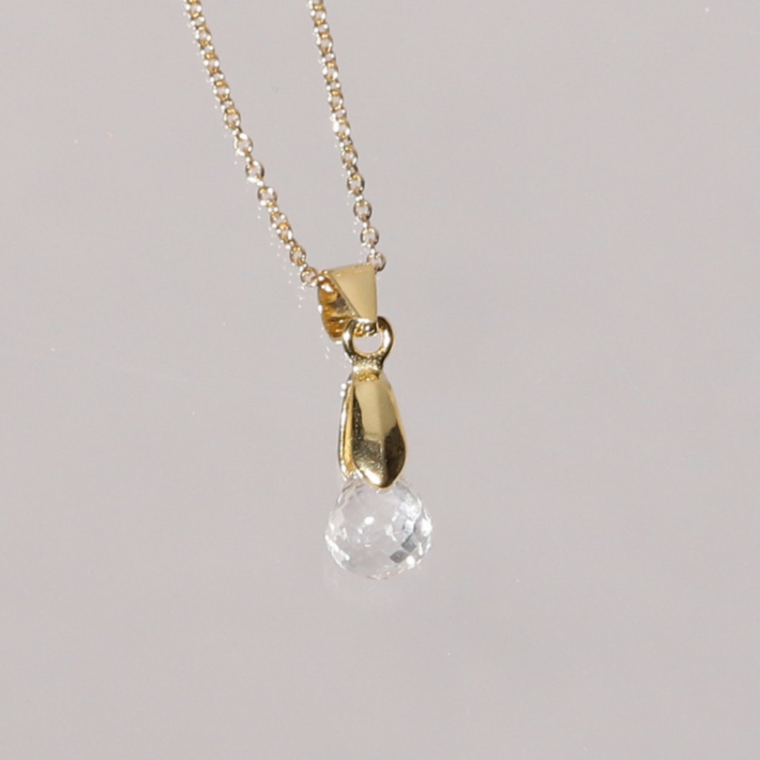 煌めきブリオレットカットクリスタルネックレス《ゴールド/シルバー》【サージカルステンレス/14kgf】クリア天然石