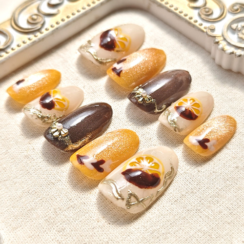 ☆現品☆ネイルチップ ジェルネイル スイーツネイル オランジェット
