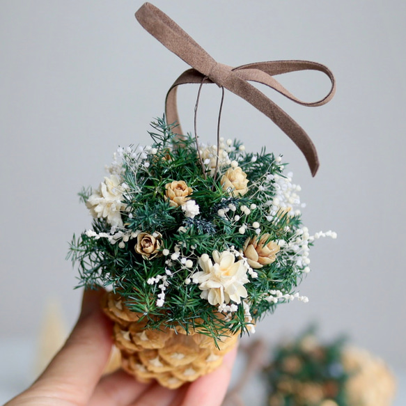 《数量限定》森のキラメキ松ぼっくりオーナメント （４色セット）プリザーブドフラワー 9枚目の画像