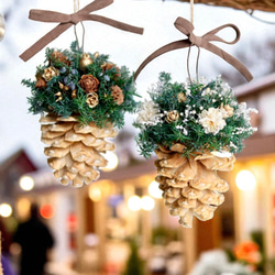 《数量限定》森のキラメキ松ぼっくりオーナメント （４色セット）プリザーブドフラワー 3枚目の画像