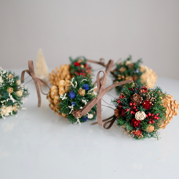 《数量限定》森のキラメキ松ぼっくりオーナメント （４色セット）プリザーブドフラワー 13枚目の画像