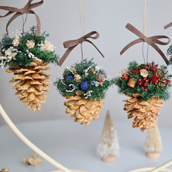 《数量限定》森のキラメキ松ぼっくりオーナメント （４色セット）プリザーブドフラワー 12枚目の画像