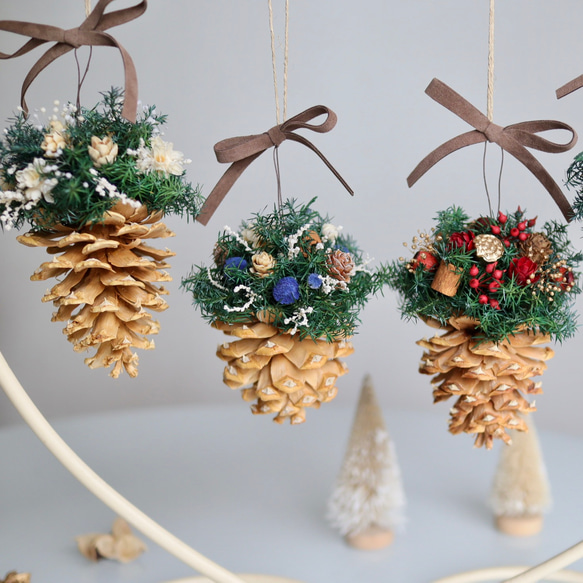 《数量限定》森のキラメキ松ぼっくりオーナメント （４色セット）プリザーブドフラワー 12枚目の画像