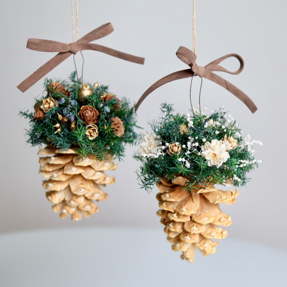 《数量限定》森のキラメキ松ぼっくりオーナメント （４色セット）プリザーブドフラワー 8枚目の画像