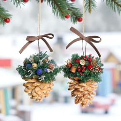 《数量限定》森のキラメキ松ぼっくりオーナメント （４色セット）プリザーブドフラワー 2枚目の画像