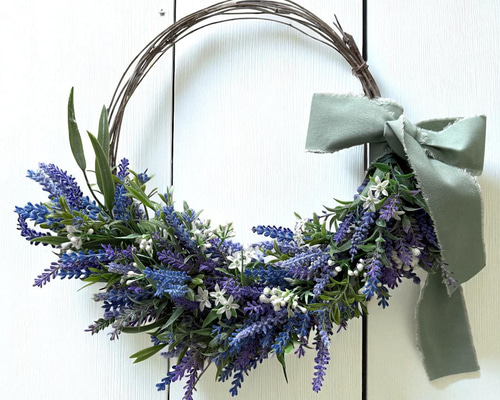 ナチュラルなラベンダーリース 玄関ドアリース ラベンダー ラベンダー