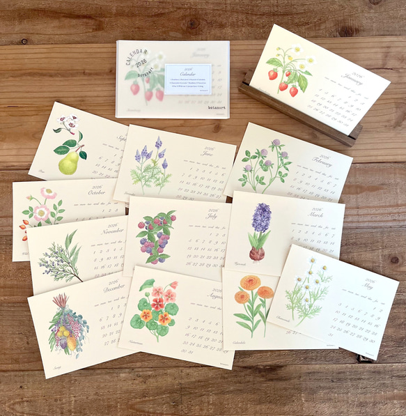 2026年 ボタニカルカレンダー 季節の花や実のカレンダー 1枚目の画像
