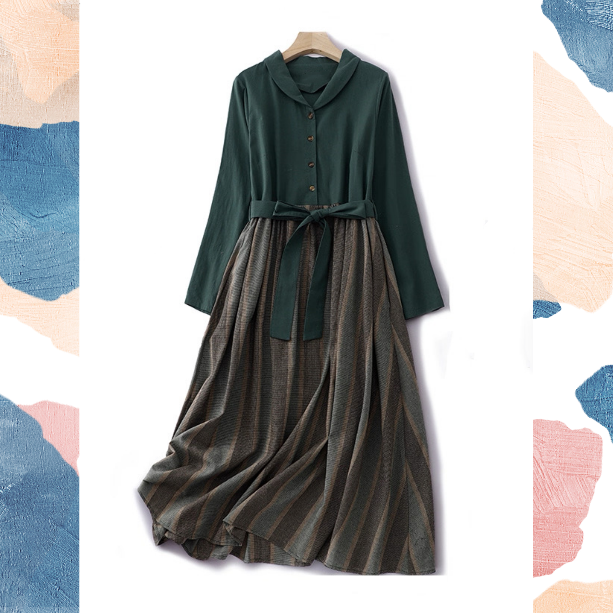 【受注】 新作 秋 ワンピース 長袖 ロングワンピ 洗濯可 シャツワンピース