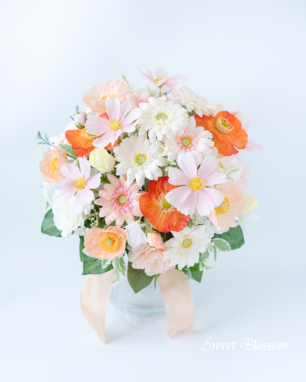 【オーダーメイド】ホワイトとピーチピンクのナチュラルブーケ＆ブートニア