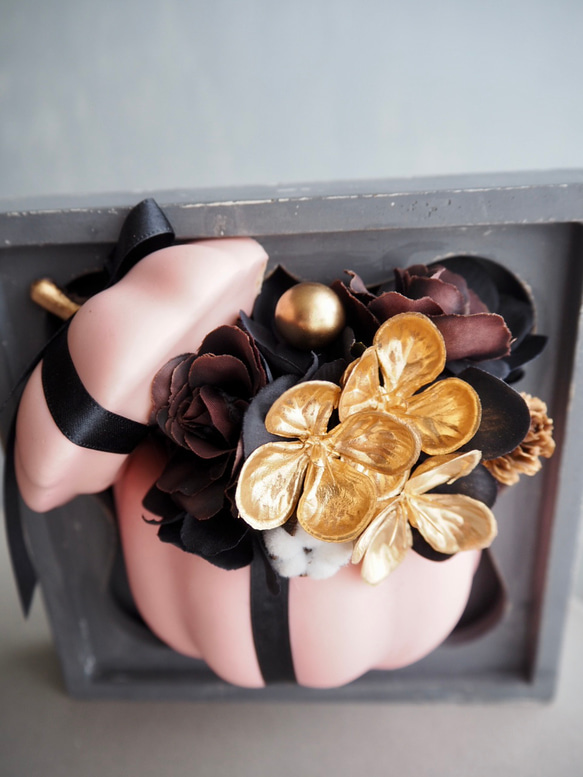 リニューアル✨【ハロウィン壁掛けアレンジ 】大人可愛いピンクパンプキンの2wayアレンジメント 6枚目の画像