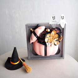リニューアル✨【ハロウィン壁掛けアレンジ 】大人可愛いピンクパンプキンの2wayアレンジメント 9枚目の画像
