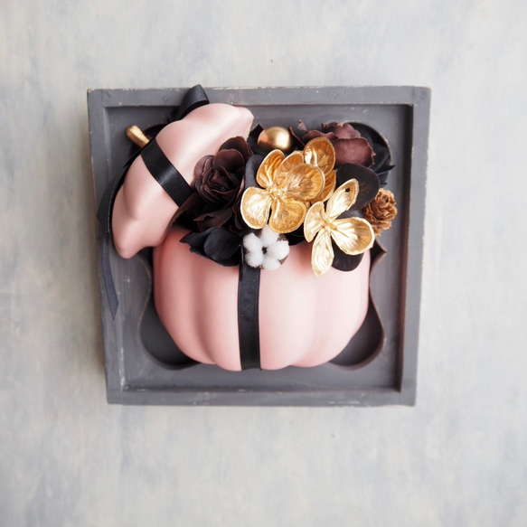 リニューアル✨【ハロウィン壁掛けアレンジ 】大人可愛いピンクパンプキンの2wayアレンジメント 4枚目の画像