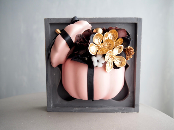 リニューアル✨【ハロウィン壁掛けアレンジ 】大人可愛いピンクパンプキンの2wayアレンジメント 15枚目の画像