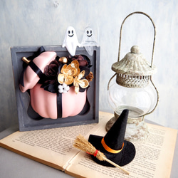 リニューアル✨【ハロウィン壁掛けアレンジ 】大人可愛いピンクパンプキンの2wayアレンジメント 1枚目の画像