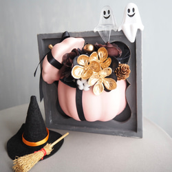 リニューアル✨【ハロウィン壁掛けアレンジ 】大人可愛いピンクパンプキンの2wayアレンジメント 8枚目の画像