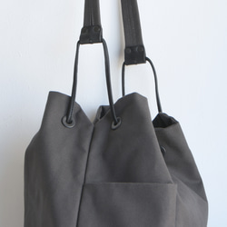 DUPEAURT/デュポー/巾着丸底2wayワンショルダーバッグ/本ヌメ革パーツ/パラフィン防水帆布/ダークグレー 11枚目の画像