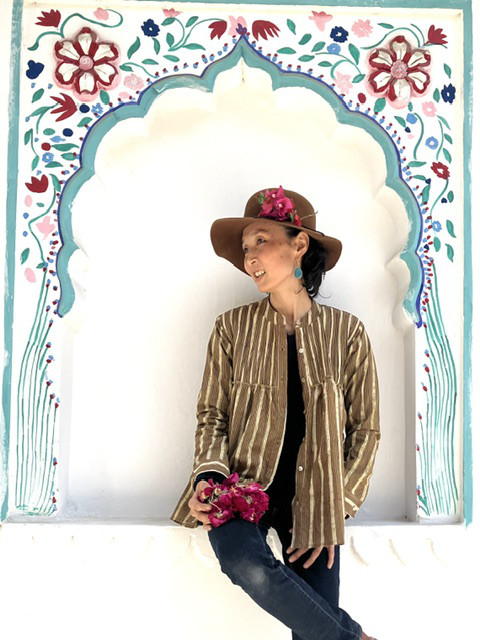 D ブロックプリント ピンタックブラウス★ラバリ