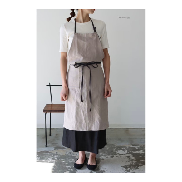 【ダブルガーゼエプロン】ふっくら厚さ2倍のとろみコットンダブルガーゼ×コットンリネンのエプロン／ドーンピンク 8枚目の画像