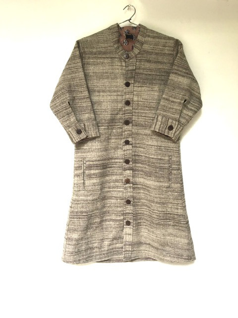 5　手紡ぎ手織りヒマラヤンウール100% クルタ襟ワンピース コート