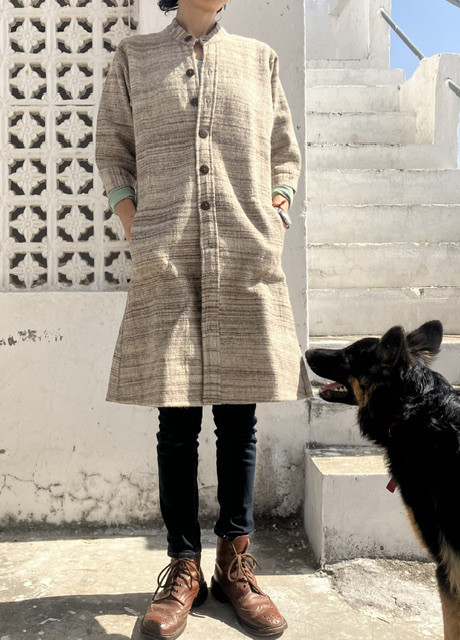 5　手紡ぎ手織りヒマラヤンウール100% クルタ襟ワンピース コート