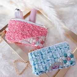 再販・ラスト1点・pink】インド刺繍リボン♡10cmファスナーのリップ