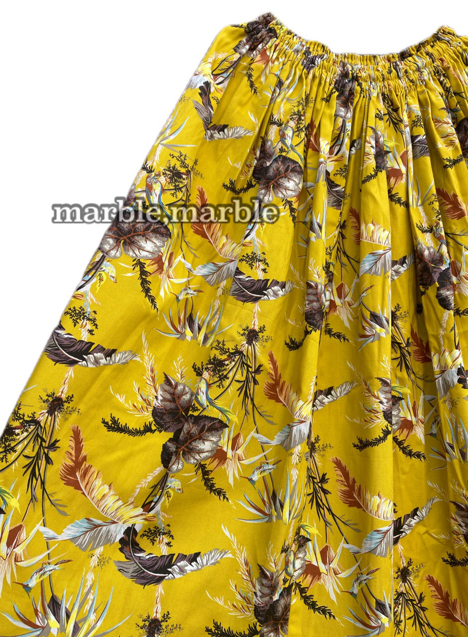植物　鳥　鳥柄スカート　スカート　大人スカート　ギャザースカート　マスタード　葉　森林　ジャングル
