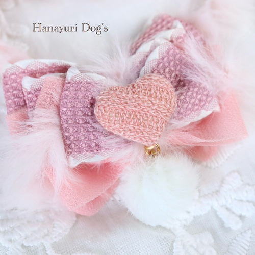 ピンクハートチョーカー ファー ポンポン 秋冬 犬 キッズ・子供リボン